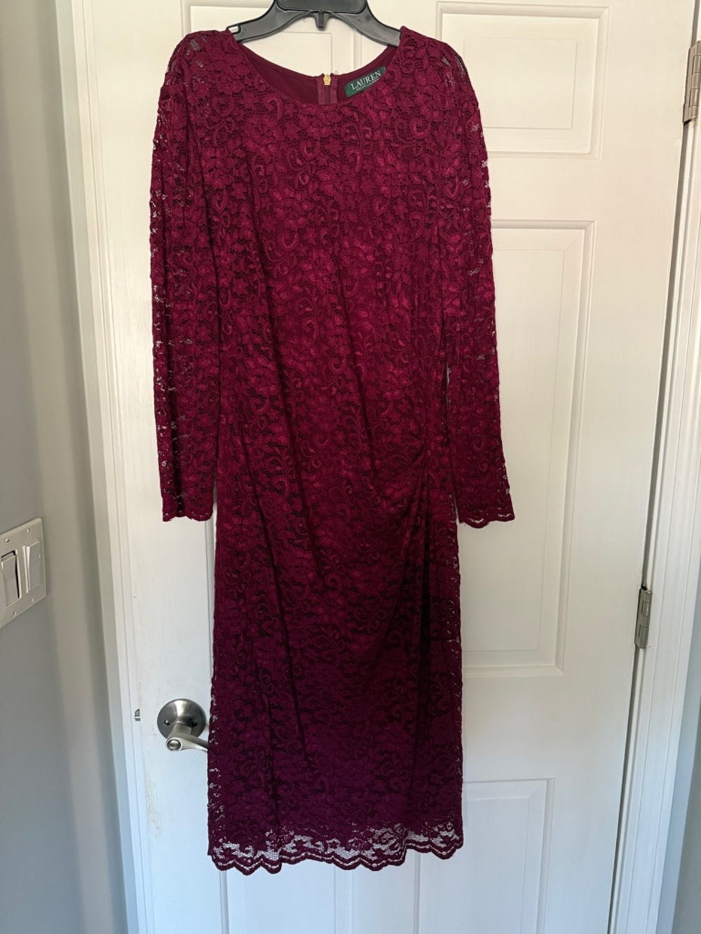 Lauren Ralph Lauren Wine Lace Long-Sleeve Midi Dress